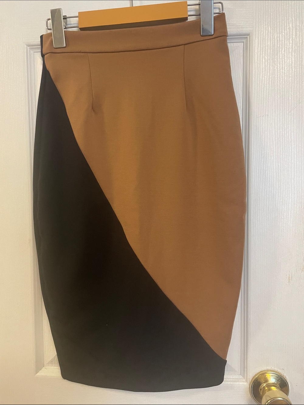 Revamped Brown and Black Diagonal Colorblock Pencil Skirt